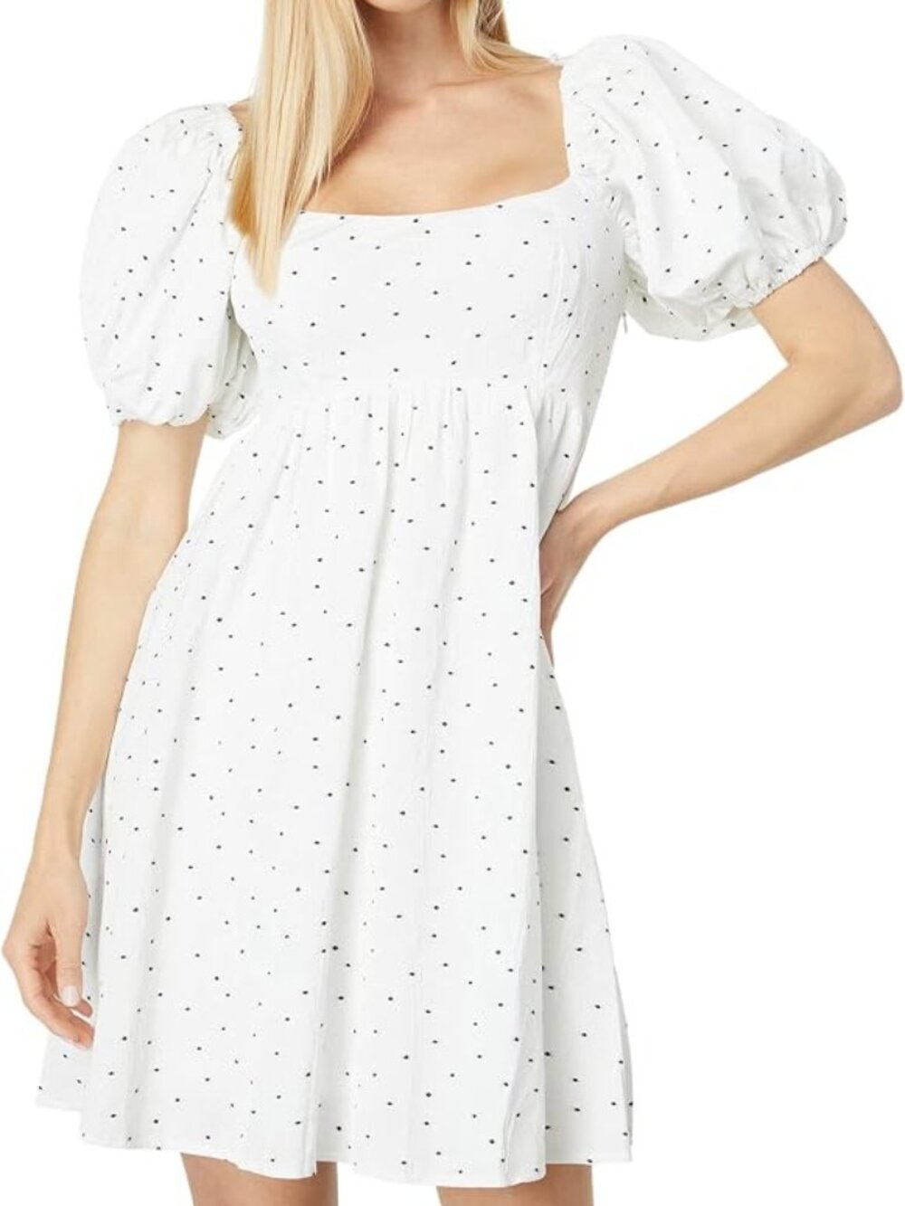 Moon River White Polka Dot Textured Puff Sleeve Mini Dress Size S - Picture 3 of 7